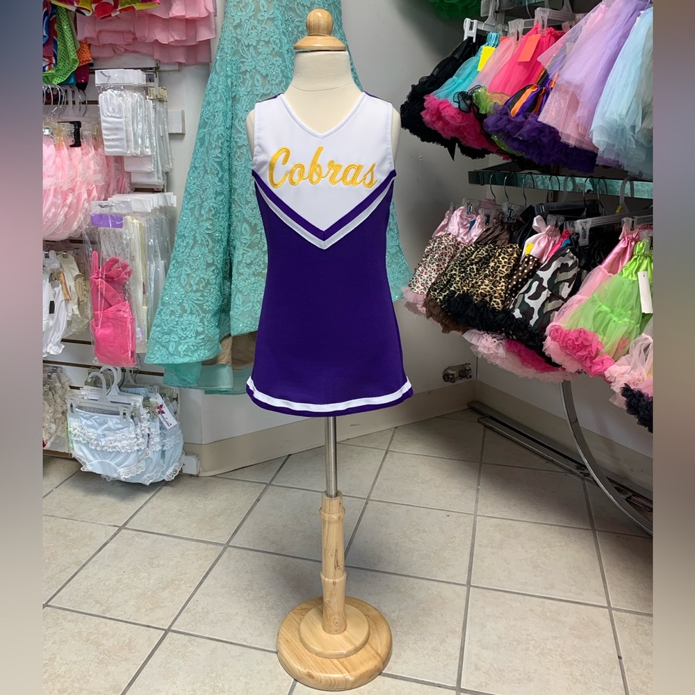 Size 10 Purple & White Cobras Logo Cheerleading 1 Pc Uniform Jumper Dress NWT